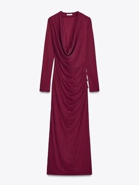 Zara NWT ❗️Wine-Red Draped Neck Midi Dress REF:5063/330
